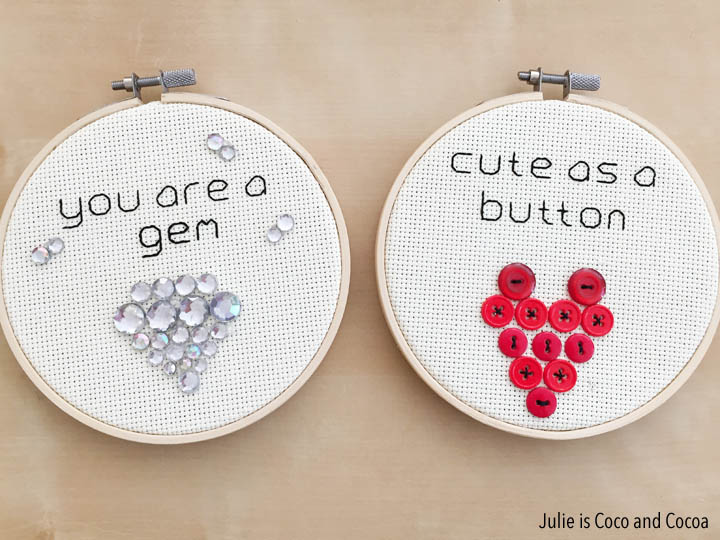Embroidered Valentines 'You are a Gem' and 'Cute as a Button'