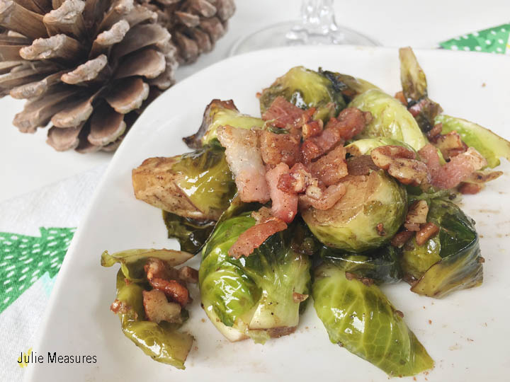 Roasted Brussels Sprouts with Bacon Pecans and Maple Syrup