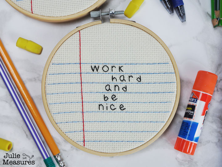 Work Hard and Be Nice Notebook Paper Embroidery Hoop Craft