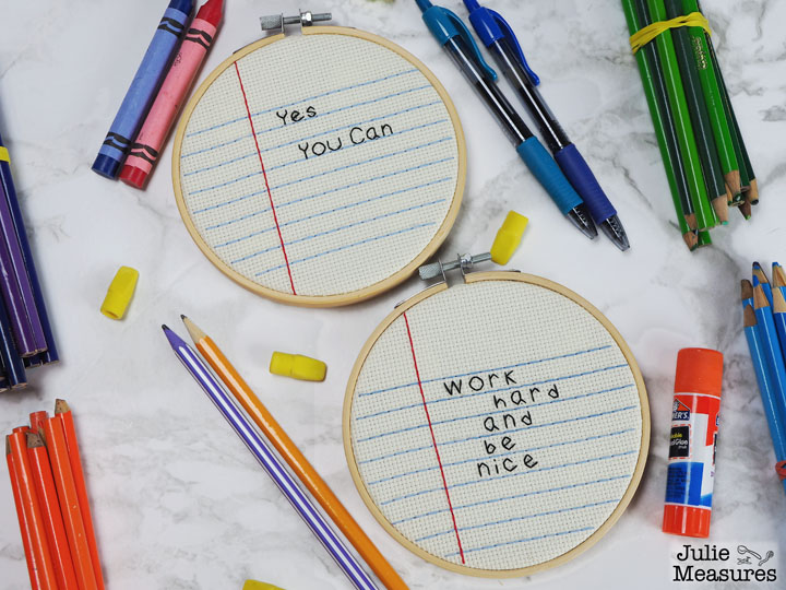 Notebook Paper Embroidery Hoop Craft